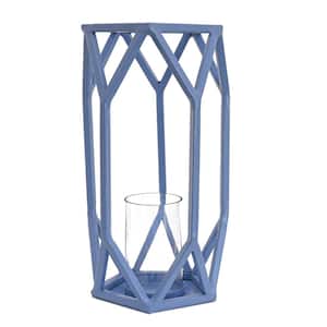 14 in. Candle Lantern with Glass Chimney, Ice Melt Blue