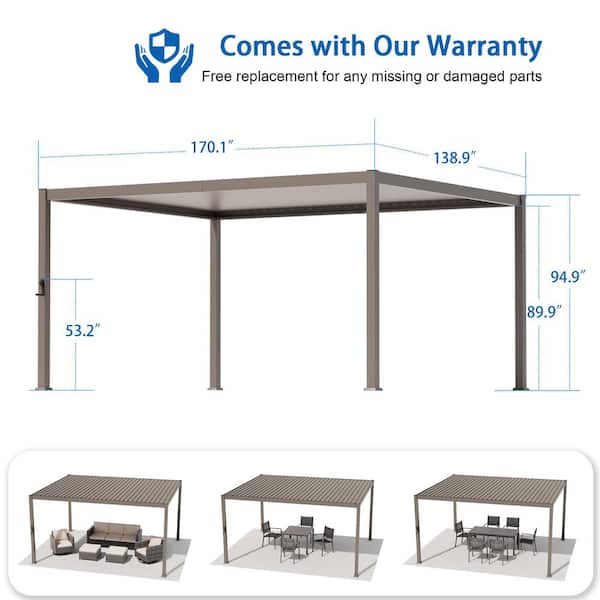 SANLUCE 12 ft. x 14 ft. Modern Steel Louvered Pergola Outdoor