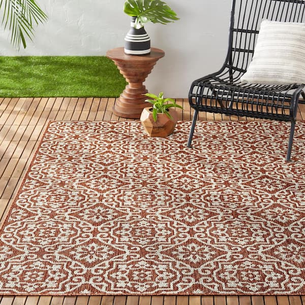 Patio Country Danica Terracotta/Ivory 8 ft. x 10 ft. Geometric Indoor/Outdoor Area Rug