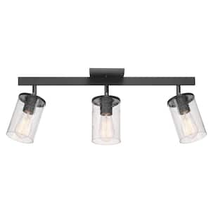 2 ft. 3-Light Matte Black Hard Wired Track Lighting Kit with Seeded Glass Shades and Pivoting Cylinder Track Heads