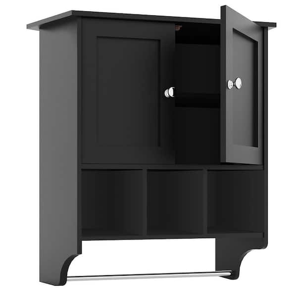 27.5 in. W x 23.8 in. H Rectangular Black Surface Mount Medicine Cabinet without Mirror, Towel Bar, Easy Installation