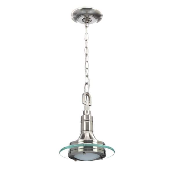 Hampton Bay Disc Collection 1-Light Brushed Nickel Mini Pendant with Clear and Etched Marble Glass Disc