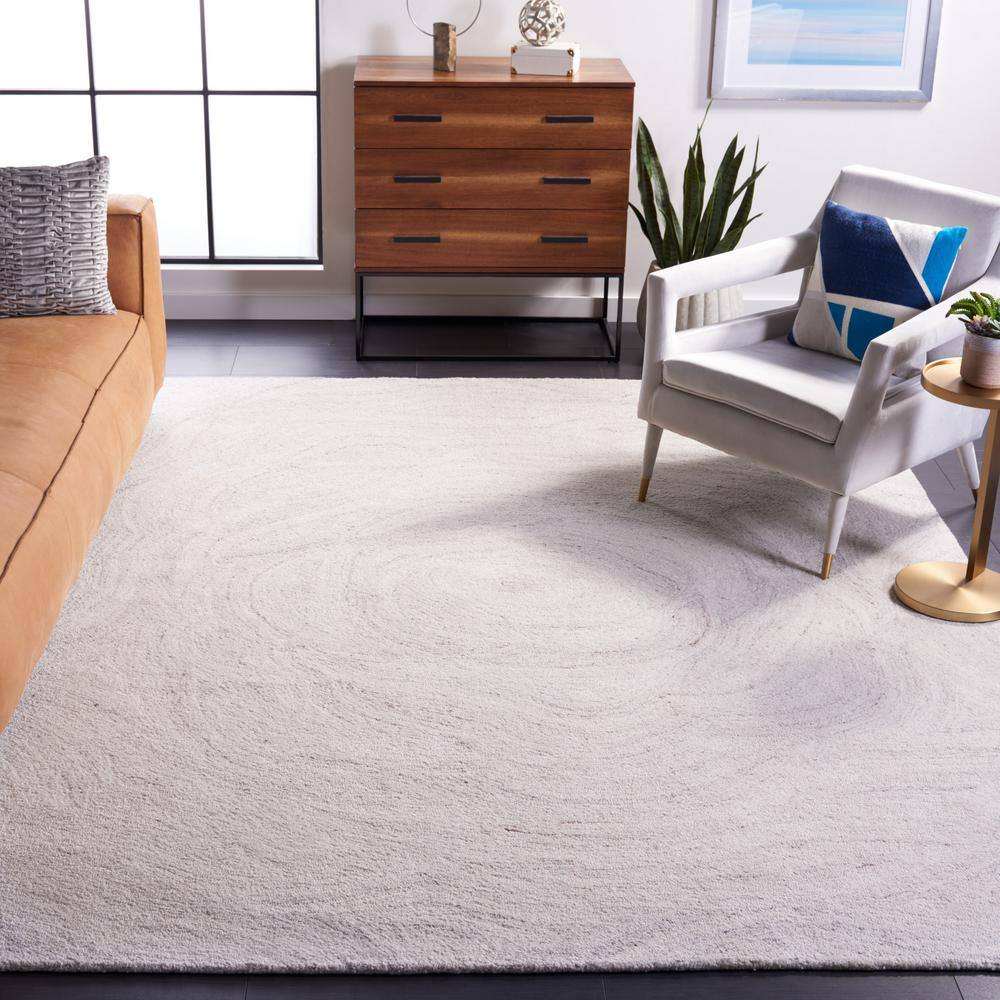 Hand-Tufted Light Grey and Beige Wool Abstract 8' x 10' Area Rug