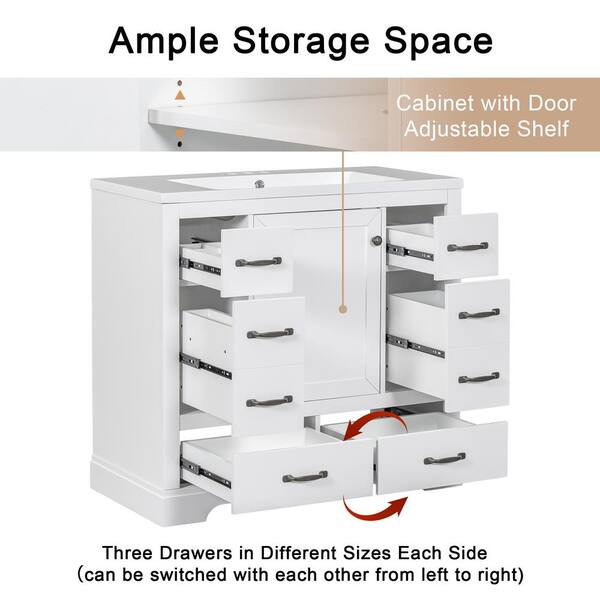 Virubi 36 in. W x 18 in. D x 34.2 in. H Single Sink Bath