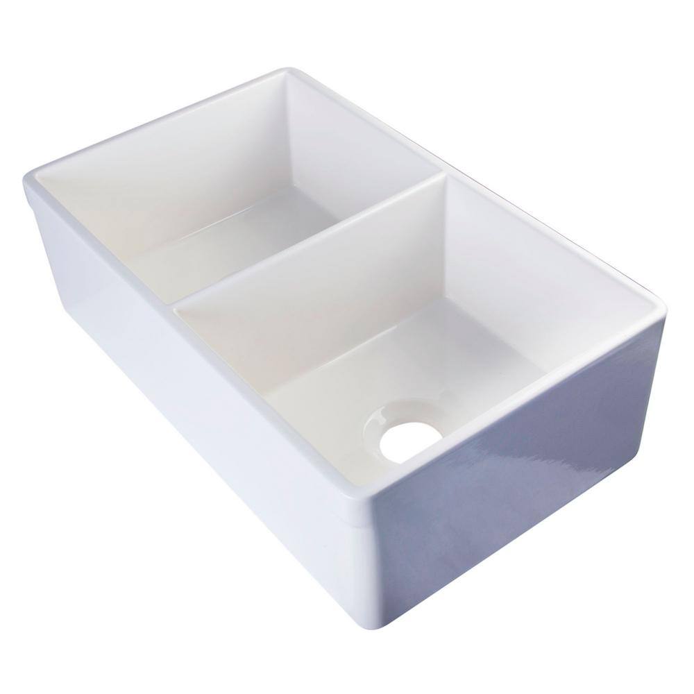 White 32" Double Bowl Fireclay Farmhouse Kitchen Sink