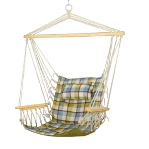 2.5 ft. Hammock Chain with Wooden Armrests in Green Plaid