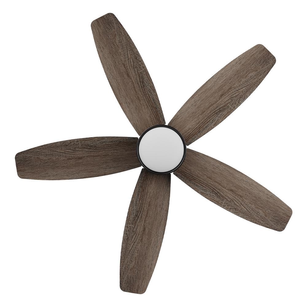 52-Inch Matte Black and Wood Smart Ceiling Fan with LED Light