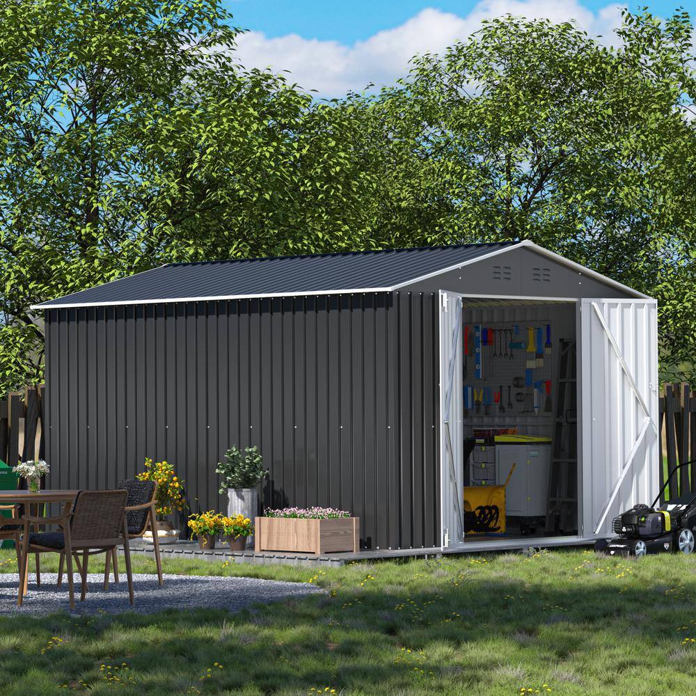 8' x 12' Gray Metal Garden Storage Shed with Double Doors