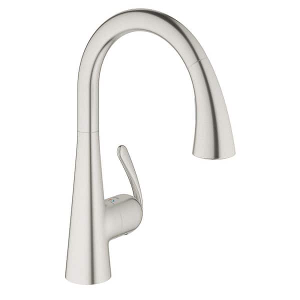 GROHE LadyLux3 Cafe Single-Handle Pull-Down Sprayer Kitchen Faucet with Dual Spray in Real Steel