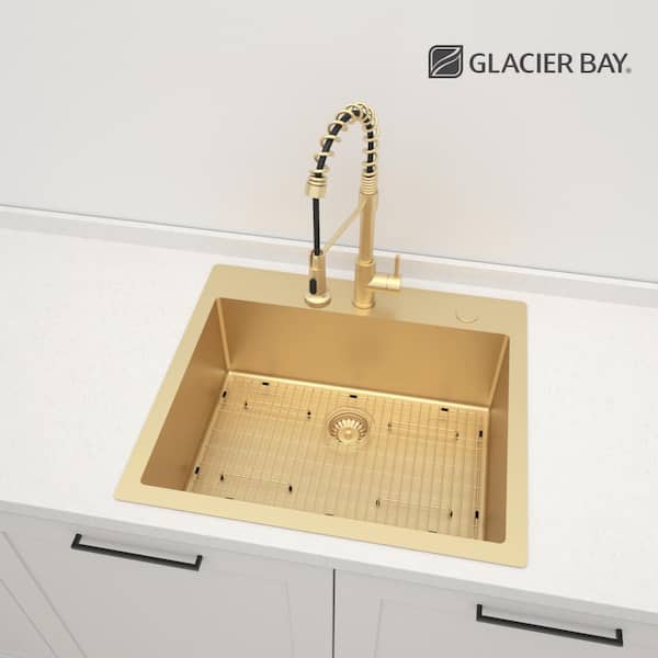 Glacier Bay 33 in. Drop-In Single Bowl 18-Gauge Gold Stainless