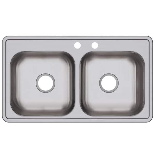 Elkay 33in. Drop-in 2 Bowl 22 Gauge  Stainless Steel Sink Only and No Accessories