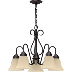 5-Light Antique Bronze Empire Chandelier with Sandstone Glass bells