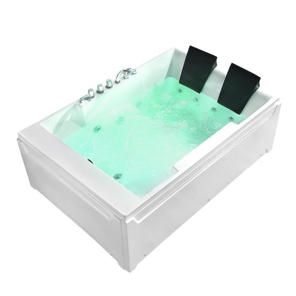 72 in. x 48 in. Alcove Whirlpool Bathtub Lighted Rectangular Hydrotherapy Jetted Soaking Bath with Left Drain in White