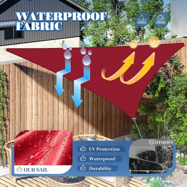16 ft. x 16 ft. x 23 ft. Waterproof Sun Shade Sail Triangle Canopy Cover UV Blockage for Outdoor Patio Garden(Red)