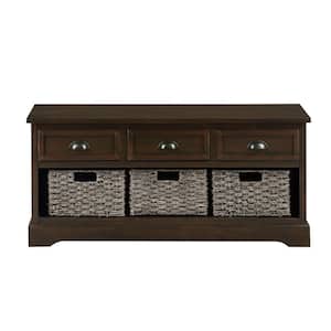 19.5 in. x 41.9 in. x 15.2 in. Homes Collection Wicker Storage Bench with 3 Drawers and 3 Woven Baskets - Walnut