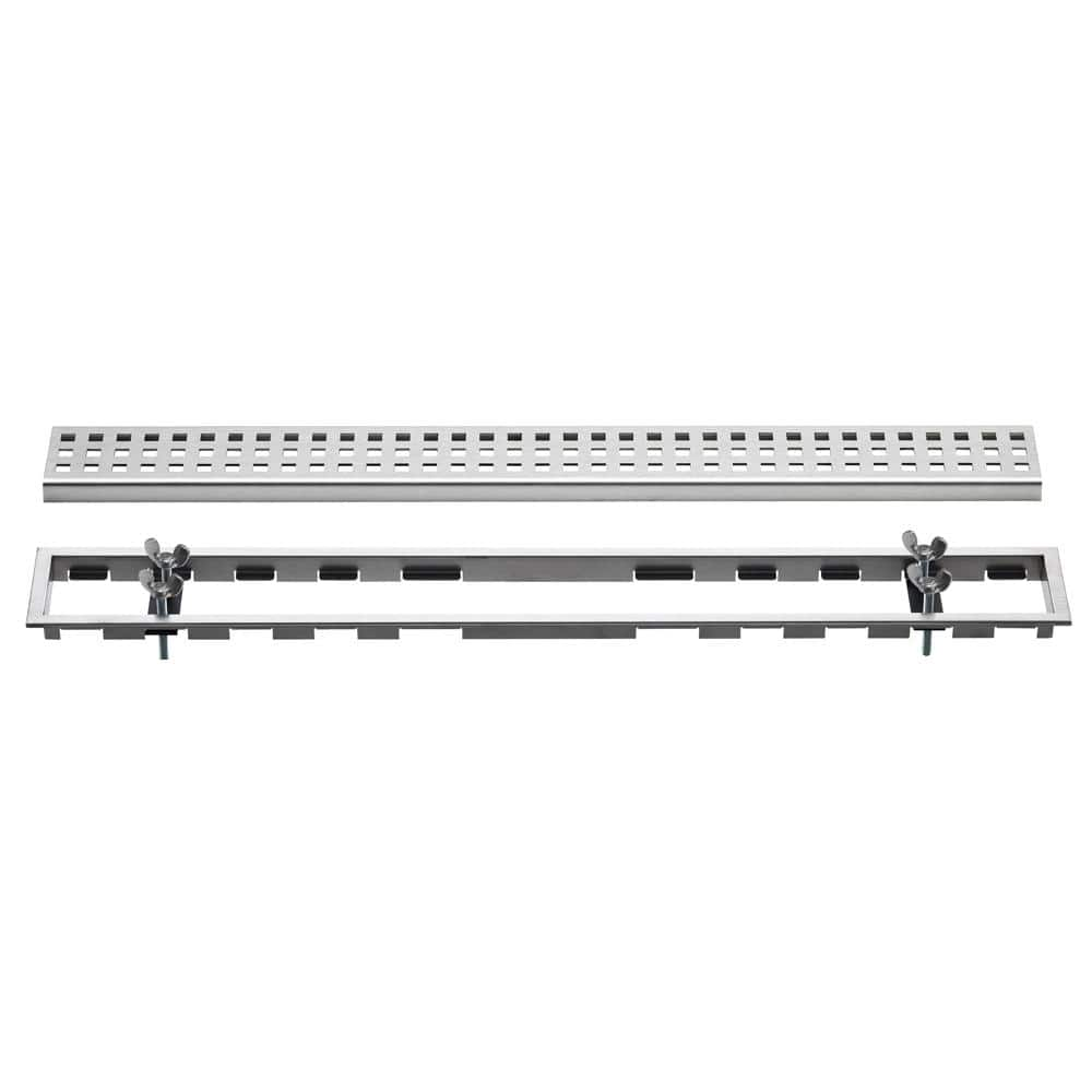 Schluter Kerdi-Line Brushed Stainless Steel 51-3/16 in. Locking Perforated Grate Assembly with 3/4 in. Frame