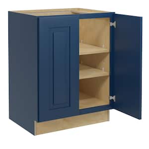 Grayson Mythic Blue Painted Plywood Shaker Assembled Bath Cabinet FH Soft Close 27 in W x 21 in D x 34.5 in H