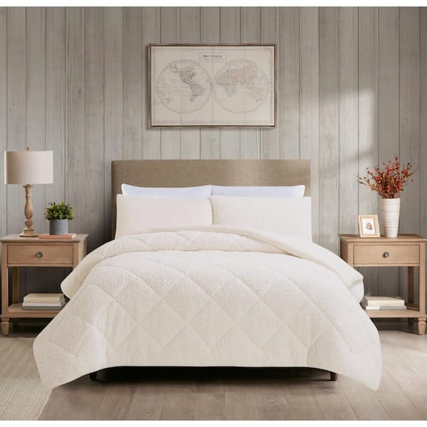 VIDERI HOME Cozy Sherpa Ivory King Comforter Set