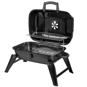 14 in. Iron Porcelain Portable Folding Outdoor Tabletop Charcoal Barbecue Grill in Black with Compact Design