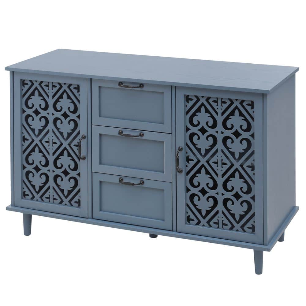 Blue MDF 47.24 in. W Sideboard with 2 Doors and 3 Drawers