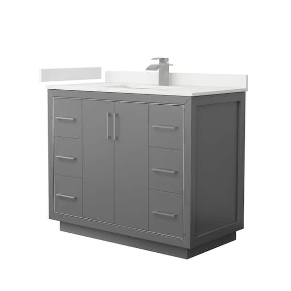Wyndham Collection Icon 42 in. W x 22 in. D x 35 in. H Single Bath Vanity in Dark Gray with White Quartz Top