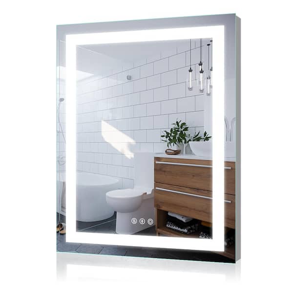 Runesay 28 in. W x 36 in. H Rectangular Frameless LED Anti-Fog Dimmable Wall Bathroom Vanity Mirror with CCT Adjustable