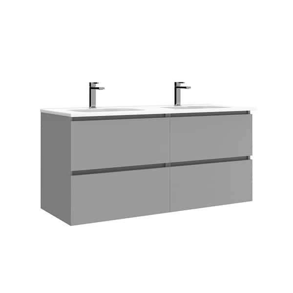 WS Bath Collections Flora 47.6 in. W x 18.1 in. D x 22.2 in. H Double Sink Wall Mounted Bath Vanity in Mist Matte with White Ceramic Top