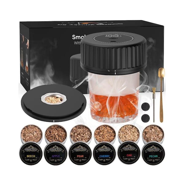 Black Electric Whiskey Smoker with 6 Wood Chip Flavors for Cocktails 1 Kit