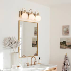 Hex 22.75 in. 3-Light Champagne Modern Bathroom Vanity Light with Opal Glass Shades
