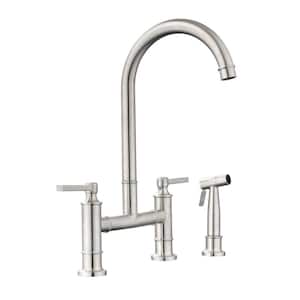 Swan Double Handle Bridge Kitchen Faucet 360° rotation High-Arc Spout Stainless in Brushed Nickel