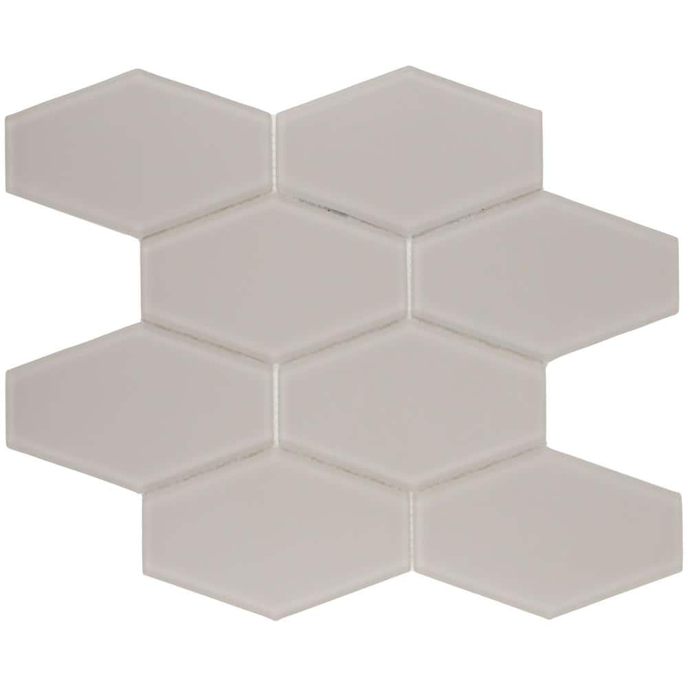 Elongated Hexagon White Matte Glass Mosaic Tile