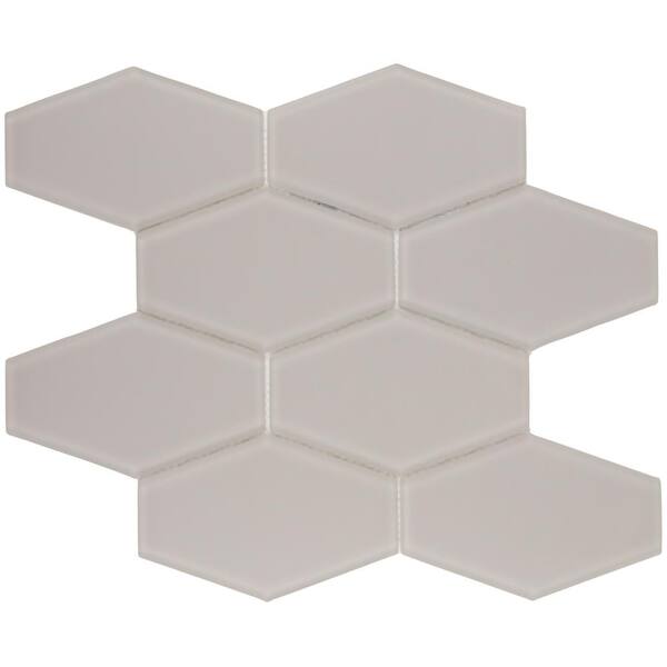 Long Hex 2.83 in. x 3.54 in. Marsh Matte Glass Mesh-Mounted Mosaic Tile Sample