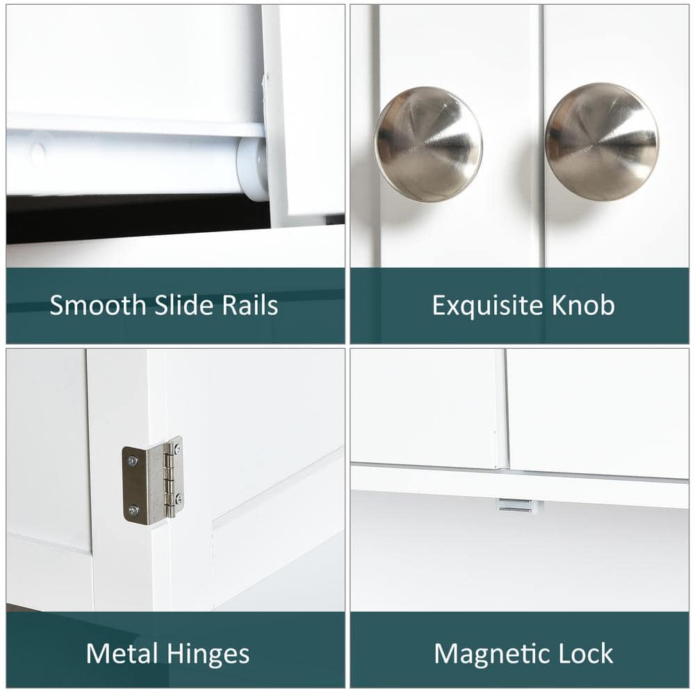 Modern White Kitchen Storage Cabinet with Adjustable Shelf and Solid Wood Top