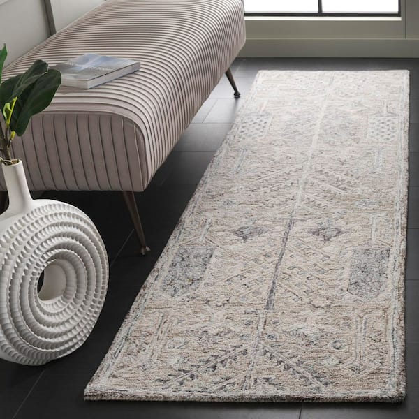 Metro 2 ft. x 8 ft. Gray/Ivory Faded Aztec Ornate Runner Rug