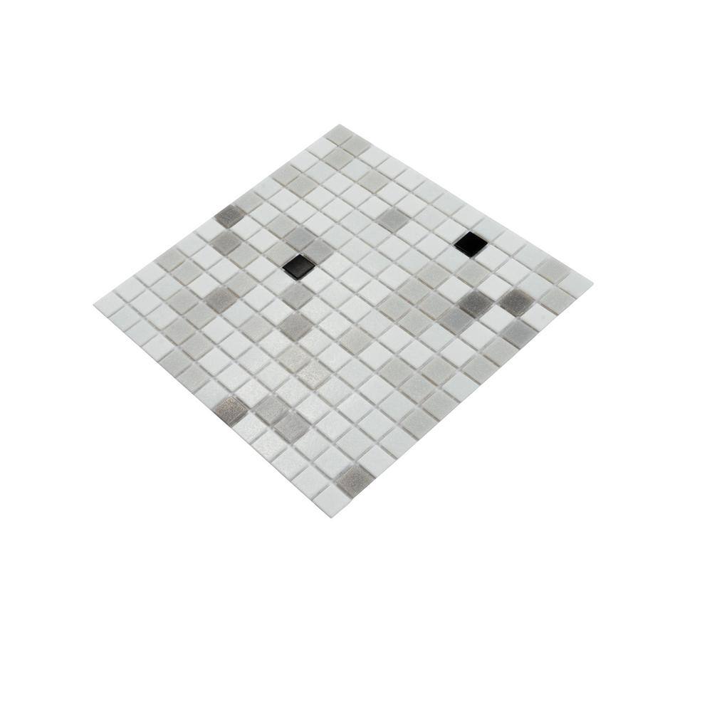 12" x 12" Glossy White and Black Glass Mosaic Tile
