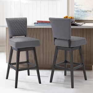 Gia 26" Counter Height Wood Swivel Tufted Bar Stool in Espresso Finish with Grey Fabric
