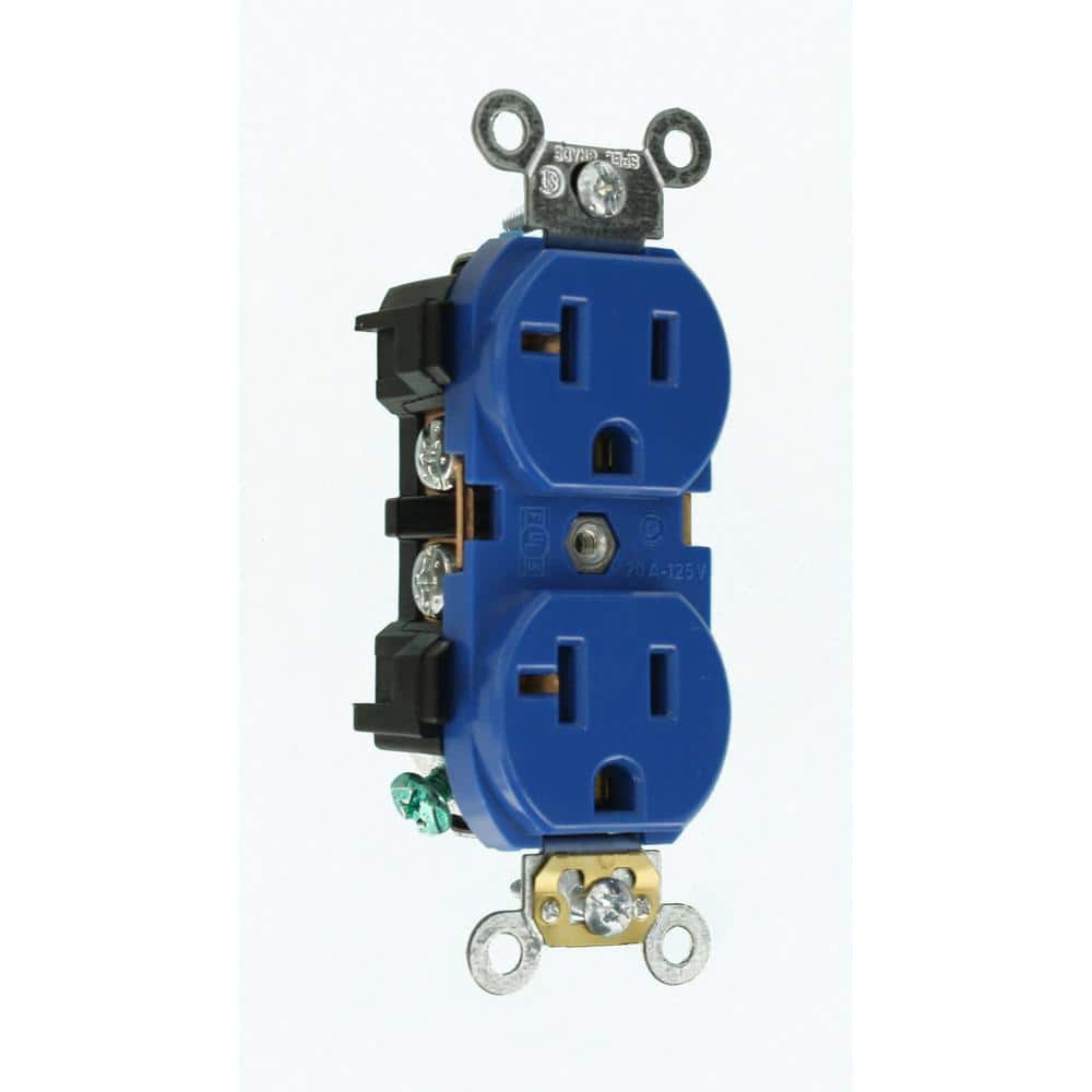 Blue Industrial Grade Duplex Receptacle with Wall Plate