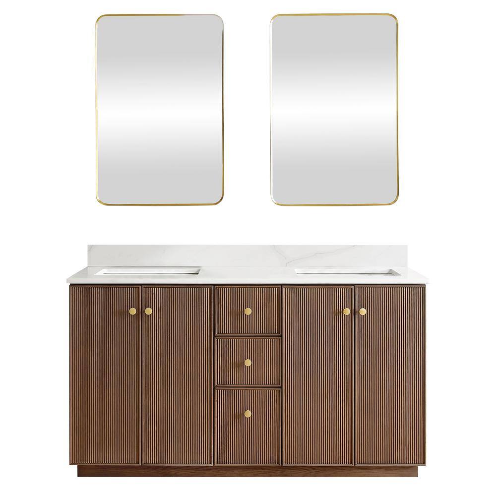 Oza 60 in.W x 22 in.D x 33.9 in.H Double Sink Bath Vanity in Dark Brown with White Quartz Stone Top and Mirror price history on PriceWatchPro