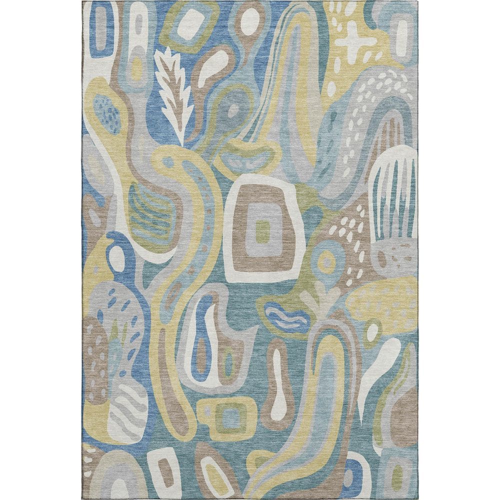 Mayfield Premium Machine Washable Abstract AMF2488 Teal 9 ft. x 12 ft. Area Rug price history on PriceWatchPro