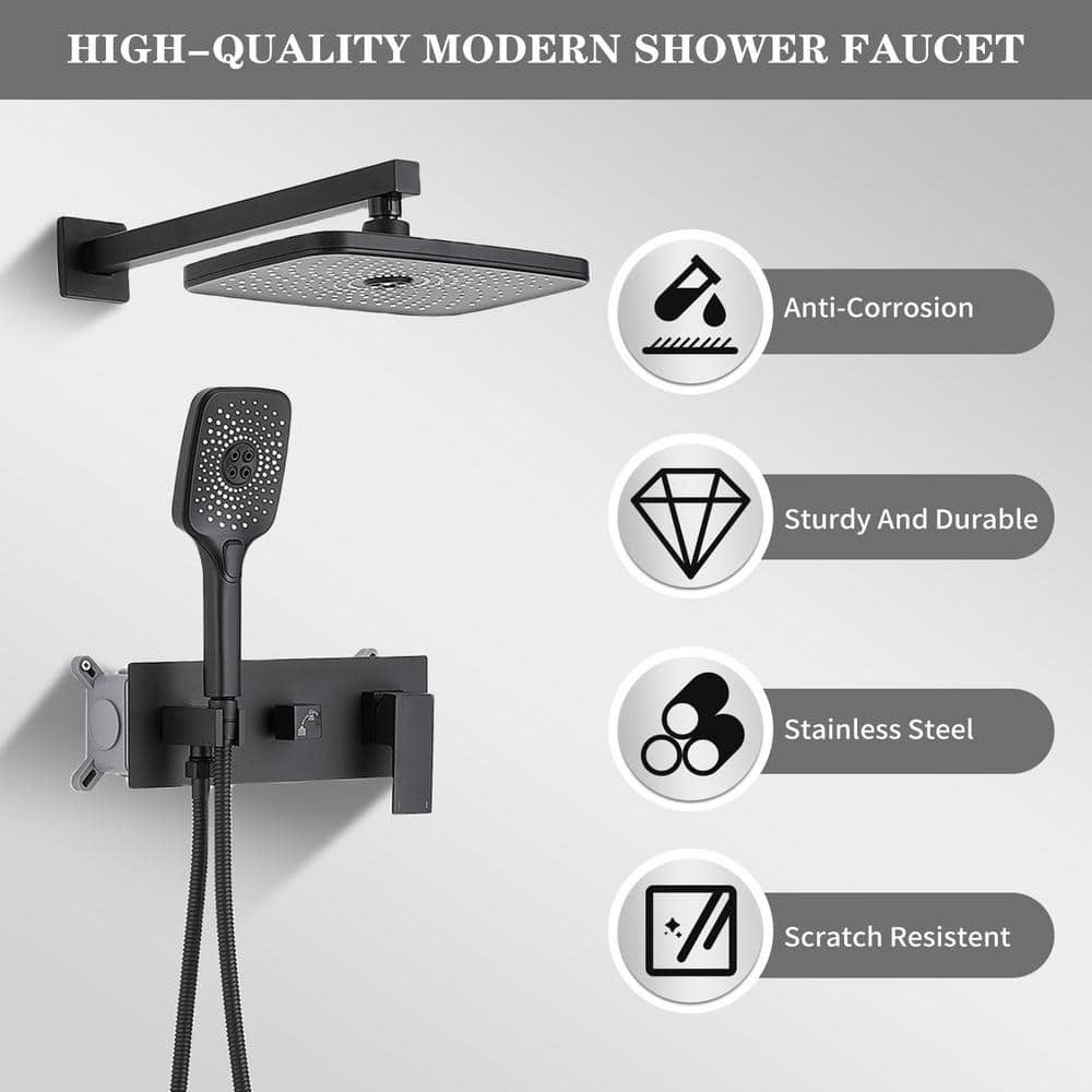 Matte Black Dual Head Rain Shower System with Handheld