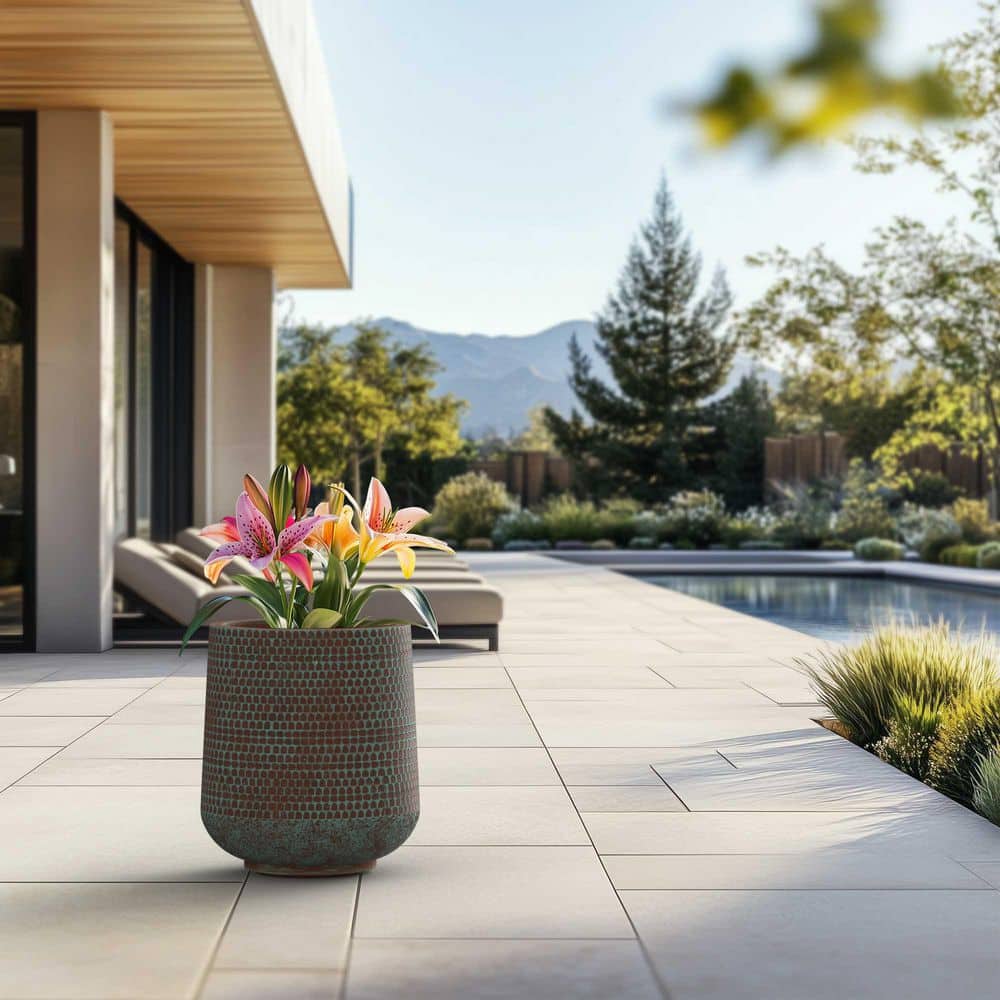 13 in. Medium Muted Teal (Enhanced Interior) Concrete Round Planter / Pot with Drainage Holes price history on PriceWatchPro