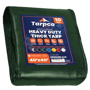 40 ft. x 40 ft. Green/Black 10 Mil Heavy Duty Polyethylene Tarp, Waterproof, UV Resistant, Rip and Tear Proof