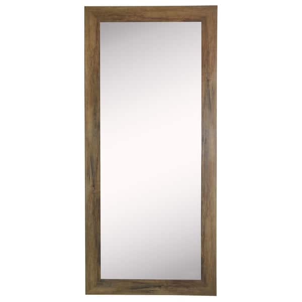 Unbranded 65.5 in. x 30.5 in. Brown Barnwood Beveled Vanity Wall Mirror
