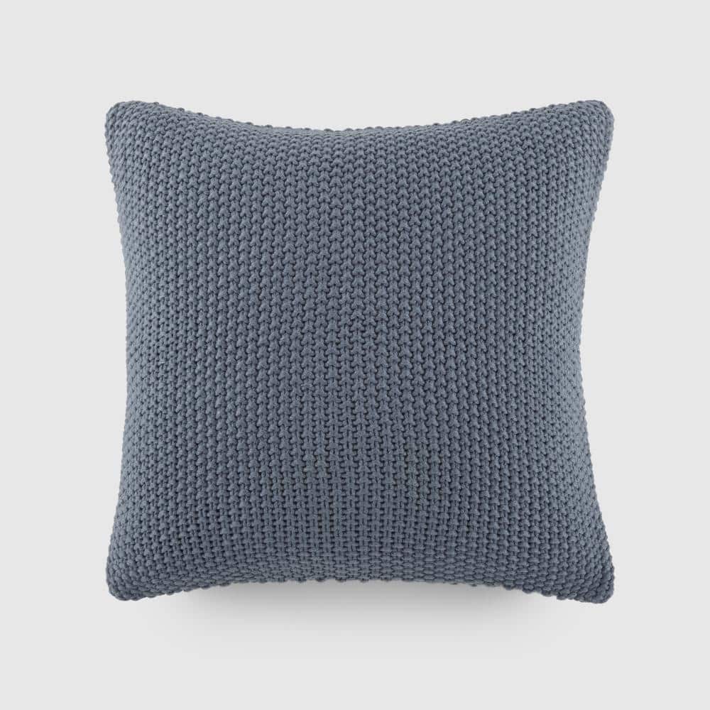 Blue Cotton Knit Square Throw Pillow
