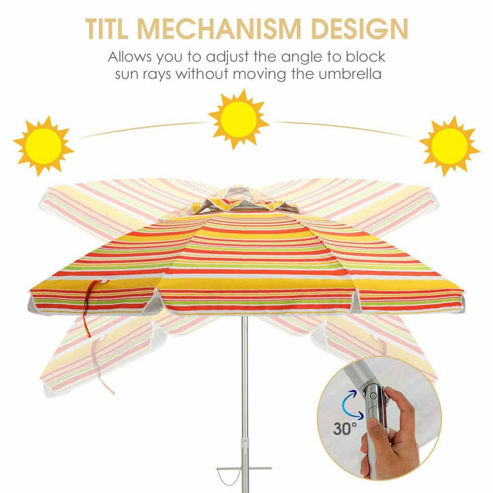 6.5 Feet Orange Striped Beach Umbrella with Fiberglass Ribs