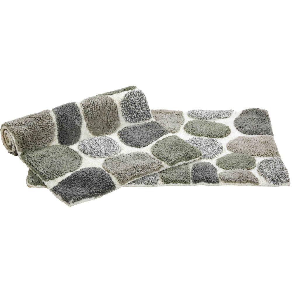 Gray Cotton Pebble Pattern Non-Slip Bath Mat Set