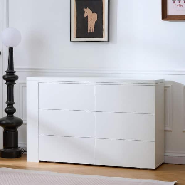Lara White 6-Drawer 85.7 in. Wide Chest of Drawers with Removable Desktop, 3-Storage Compartments