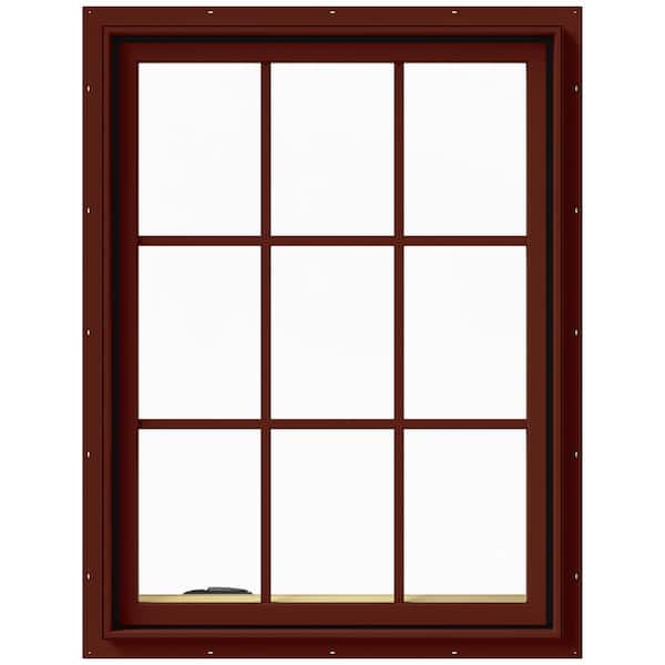 JELD-WEN 30 in. x 40 in. W-2500 Series Red Painted Clad Wood Left-Handed Casement Window with Colonial Grids/Grilles