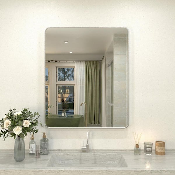 Hermitage Bath Zyphi 30 in. W x 36 in. H Rectangular Framed Wall Bathroom Vanity Mirror in Brushed Nickel