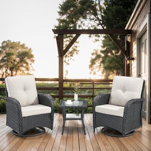 moosprr SleekArm Black 3-Piece Wicker Outdoor Rocking Chair